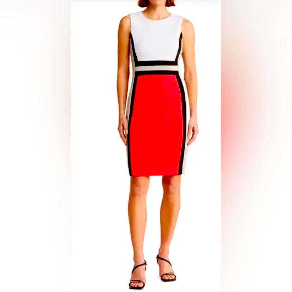 Calvin Klein Red and White Midi Dress